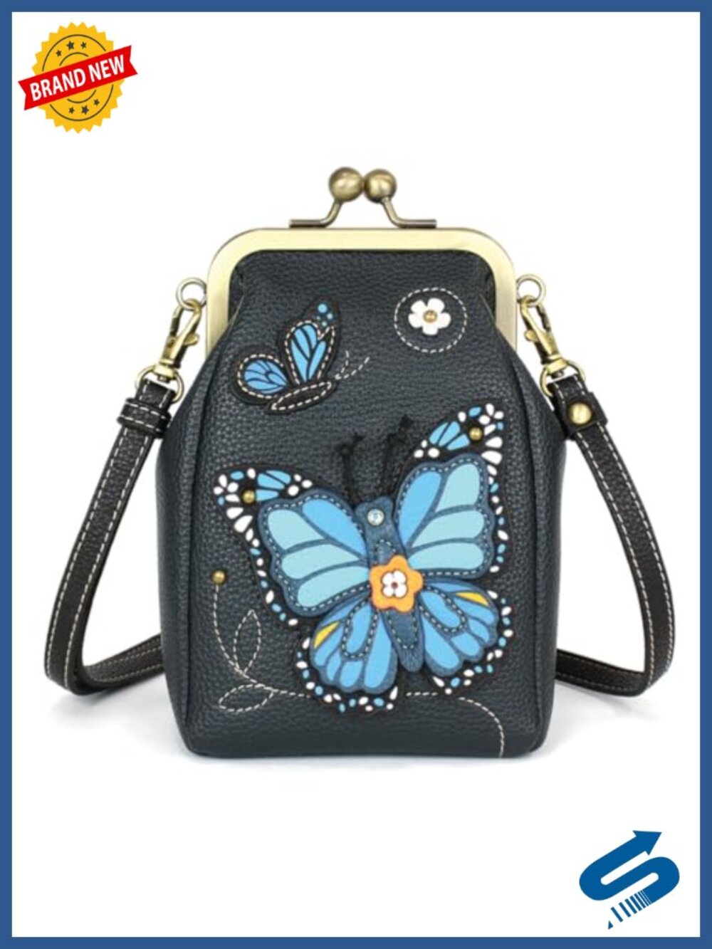 Kisslock Cell Phone Crossbody Faux Leather Purse with Adjustable Strap RFID